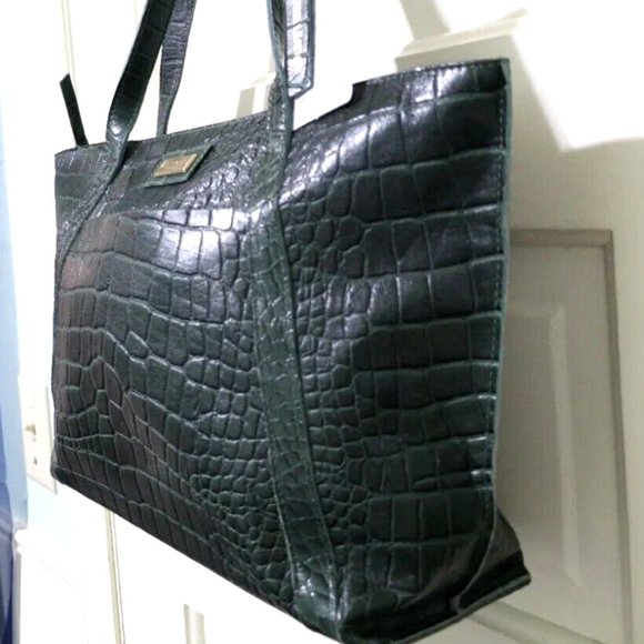 NEW Assots London AGNES Forest Green Croc 100% Leather Satchel Handbag Purse Zip - Picture 6 of 12